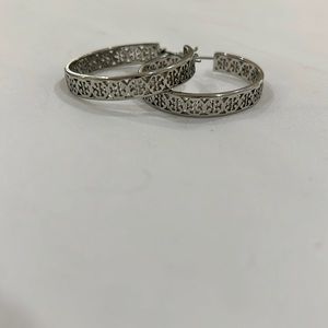 Silver Tory Burch, emblem, hoop, earrings